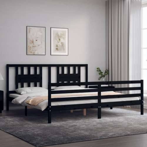 Okvir za krevet s uzglavljem crni 200 x 200 cm od masivnog drva - Crna 200 x 200 cm Cijena