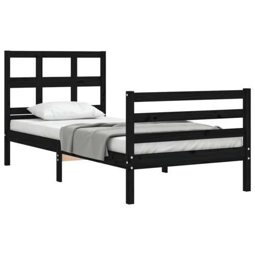 Okvir kreveta s uzglavljem crni 90 x 200 cm od masivnog drva Cijena