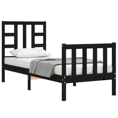 Okvir kreveta s uzglavljem crni jednokrevetni masivno drvo - Crna 75 x 190 cm Cijena