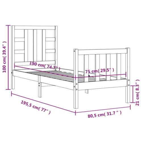 Okvir kreveta s uzglavljem crni jednokrevetni masivno drvo - Crna 75 x 190 cm Cijena