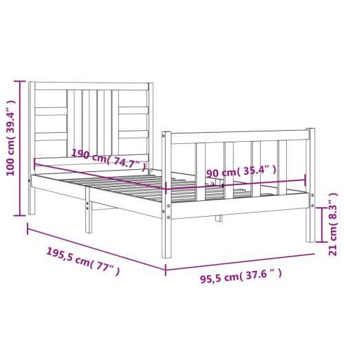 Okvir kreveta s uzglavljem 90 x 190 cm od masivnog drva Cijena