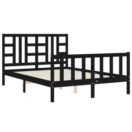 Okvir kreveta s uzglavljem crni 140 x 190 cm od masivnog drva Cijena