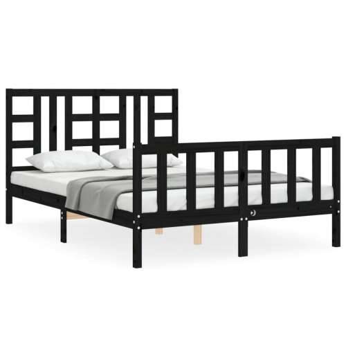 Okvir kreveta s uzglavljem crni 140 x 190 cm od masivnog drva - Crna 140 x 190 cm Cijena