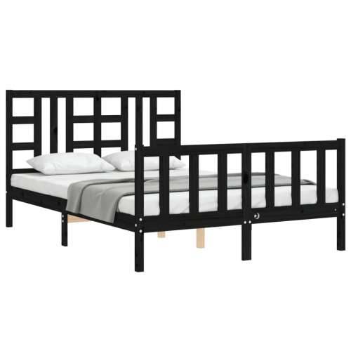 Okvir kreveta s uzglavljem crni 140 x 190 cm od masivnog drva - Crna 140 x 190 cm Cijena