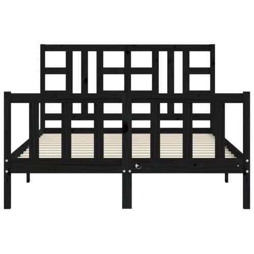 Okvir kreveta s uzglavljem crni 140 x 190 cm od masivnog drva - Crna 140 x 190 cm Cijena
