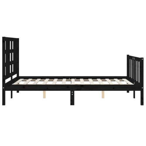 Okvir kreveta s uzglavljem crni 140 x 190 cm od masivnog drva - Crna 140 x 190 cm Cijena