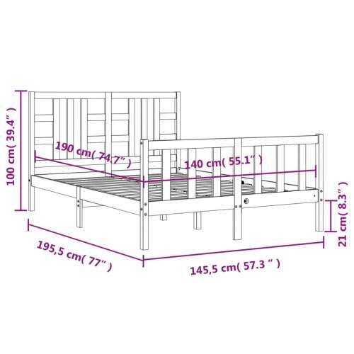 Okvir kreveta s uzglavljem crni 140 x 190 cm od masivnog drva - Crna 140 x 190 cm Cijena