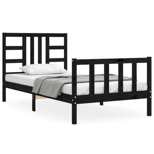 Okvir kreveta s uzglavljem crni 90 x 200 cm od masivnog drva Cijena