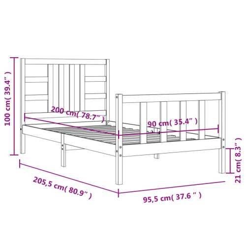 Okvir kreveta s uzglavljem crni 90 x 200 cm od masivnog drva Cijena