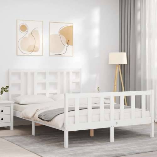 Okvir kreveta s uzglavljem bijeli bračni od masivnog drva - Bijela 150 x 200 cm Cijena