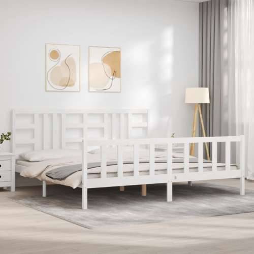 Okvir kreveta bez madraca bijeli 200x200 cm od masivne borovine - Bijela 200 x 200 cm Cijena