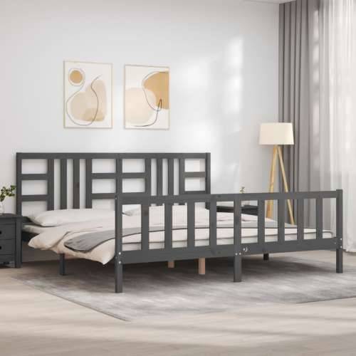 Okvir za krevet s uzglavljem sivi 200 x 200 cm od masivnog drva - Siva 200 x 200 cm Cijena