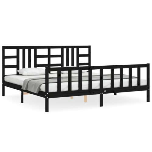 Okvir za krevet s uzglavljem crni 200 x 200 cm od masivnog drva - Crna 200 x 200 cm Cijena