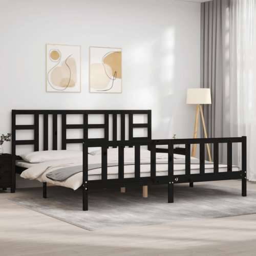 Okvir za krevet s uzglavljem crni 200 x 200 cm od masivnog drva - Crna 200 x 200 cm Cijena