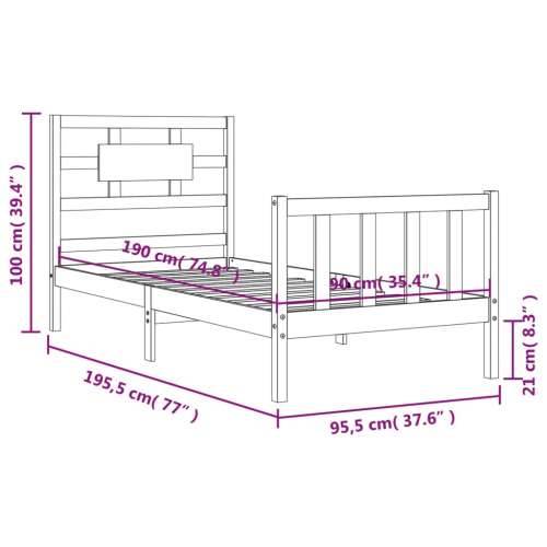 Okvir kreveta s uzglavljem bijeli za jednu osobu masivno drvo - Bijela 90 x 190 cm Cijena