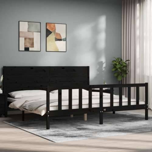 Okvir za krevet s uzglavljem crni 200 x 200 cm od masivnog drva - Crna 200 x 200 cm Cijena