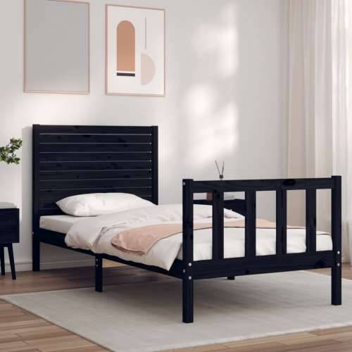 Okvir kreveta s uzglavljem crni jednokrevetni masivno drvo - Crna 75 x 190 cm Cijena