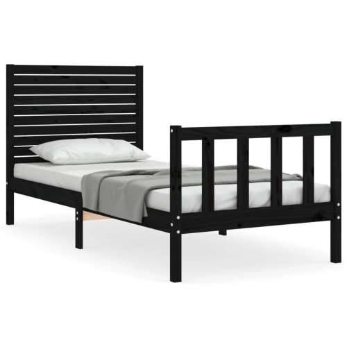 Okvir kreveta s uzglavljem crni jednokrevetni masivno drvo - Crna 75 x 190 cm Cijena