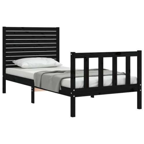 Okvir kreveta s uzglavljem crni jednokrevetni masivno drvo - Crna 75 x 190 cm Cijena