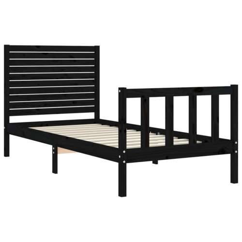 Okvir kreveta s uzglavljem crni jednokrevetni masivno drvo - Crna 75 x 190 cm Cijena