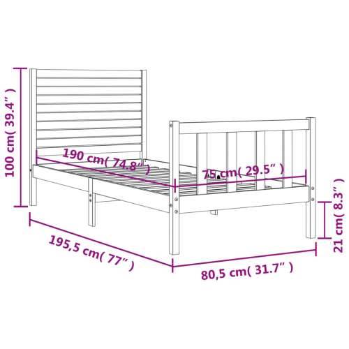 Okvir kreveta s uzglavljem crni jednokrevetni masivno drvo - Crna 75 x 190 cm Cijena