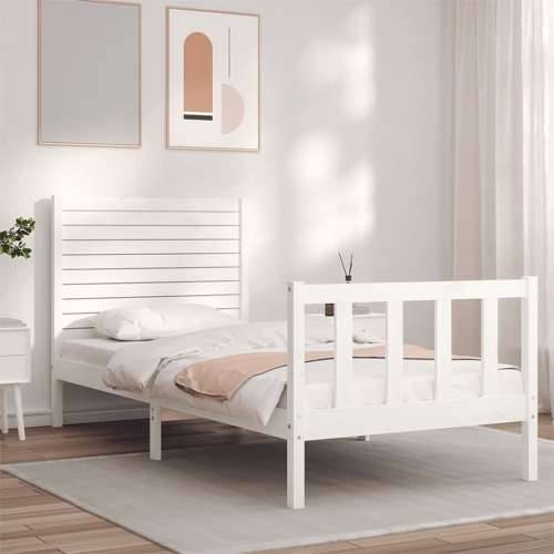 Okvir kreveta s uzglavljem bijeli za jednu osobu masivno drvo - Bijela 90 x 190 cm Cijena