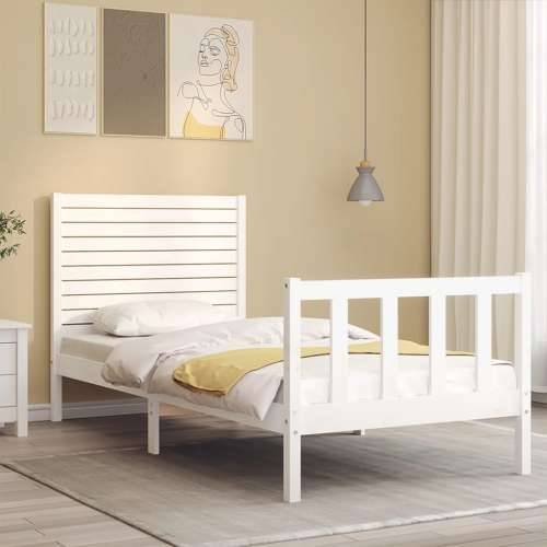 Okvir kreveta s uzglavljem bijeli za jednu osobu masivno drvo - Bijela 90 x 190 cm Cijena