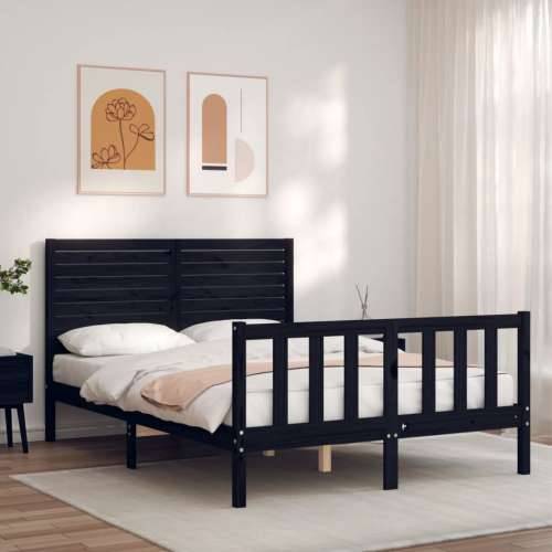 Okvir kreveta s uzglavljem crni 140 x 190 cm od masivnog drva - Crna 140 x 190 cm Cijena