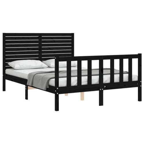 Okvir kreveta s uzglavljem crni 140 x 190 cm od masivnog drva - Crna 140 x 190 cm Cijena