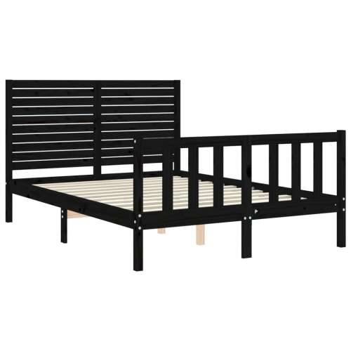 Okvir kreveta s uzglavljem crni 140 x 190 cm od masivnog drva - Crna 140 x 190 cm Cijena