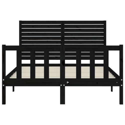 Okvir kreveta s uzglavljem crni 140 x 190 cm od masivnog drva - Crna 140 x 190 cm Cijena