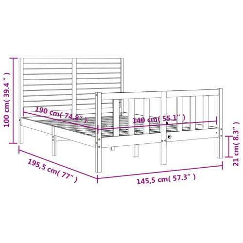 Okvir kreveta s uzglavljem crni 140 x 190 cm od masivnog drva - Crna 140 x 190 cm Cijena