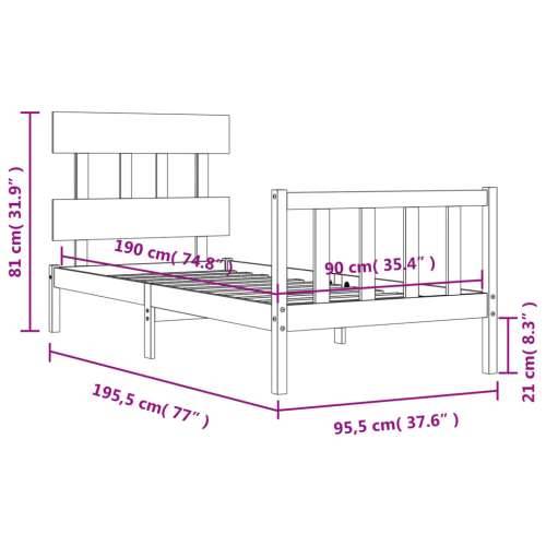 Okvir kreveta s uzglavljem za jednu osobu od masivnog drva - Prirodna 90 x 190 cm s uzglavljem i podnožjem Cijena