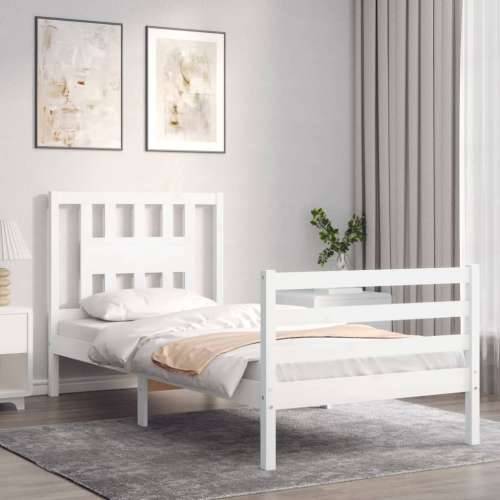 Okvir kreveta s uzglavljem bijeli za jednu osobu masivno drvo - Bijela 90 x 190 cm Cijena