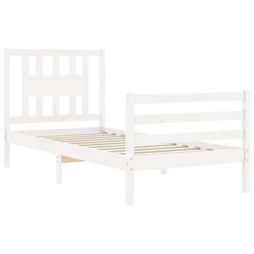 Okvir kreveta s uzglavljem bijeli za jednu osobu masivno drvo - Bijela 90 x 190 cm Cijena