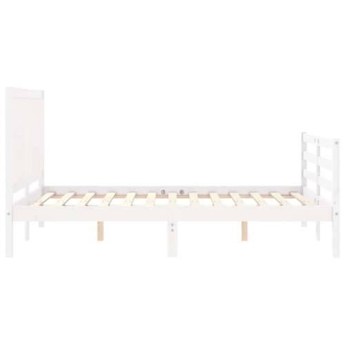 Okvir kreveta s uzglavljem bijeli 140 x 190 cm od masivnog drva - Bijela 140 x 190 cm Cijena