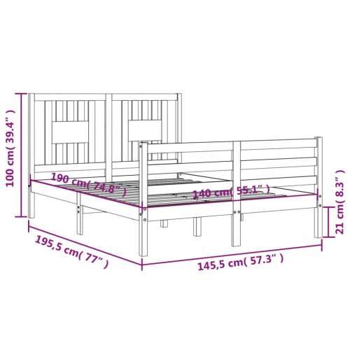 Okvir kreveta s uzglavljem bijeli 140 x 190 cm od masivnog drva - Bijela 140 x 190 cm Cijena