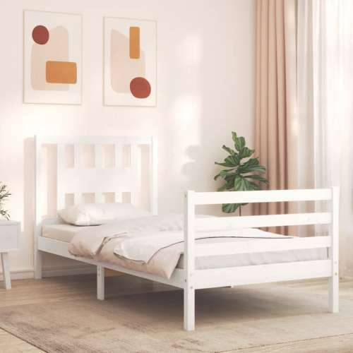 Okvir kreveta s uzglavljem bijeli 90 x 200 cm od masivnog drva - Bijela 90 x 200 cm Cijena