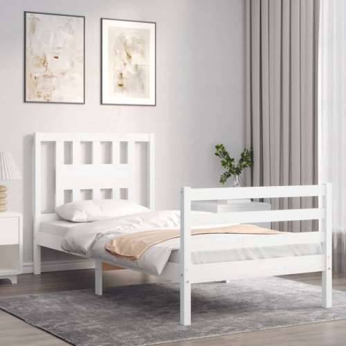 Okvir kreveta s uzglavljem bijeli 90 x 200 cm od masivnog drva - Bijela 90 x 200 cm Cijena