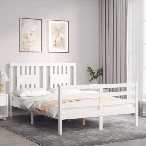Okvir za krevet s uzglavljem bijeli 140x200 cm od masivnog drva - Bijela 140 x 200 cm Cijena