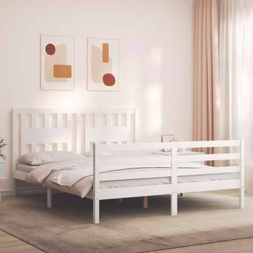 Okvir za krevet s uzglavljem sivi 160 x 200 cm od masivnog drva - Bijela 160 x 200 cm Cijena