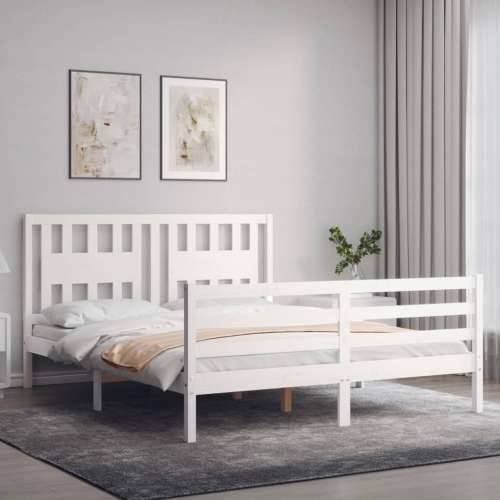 Okvir za krevet s uzglavljem sivi 160 x 200 cm od masivnog drva - Bijela 160 x 200 cm Cijena