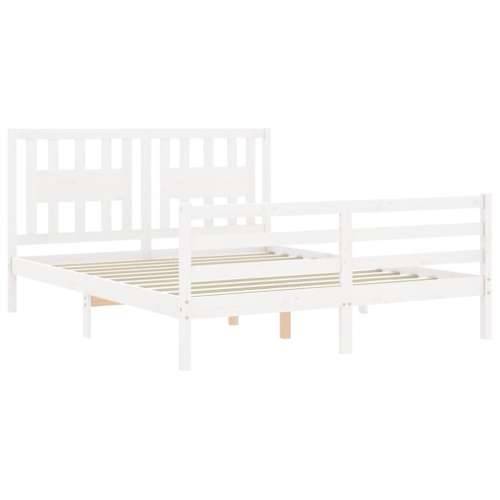 Okvir za krevet s uzglavljem sivi 160 x 200 cm od masivnog drva - Bijela 160 x 200 cm Cijena