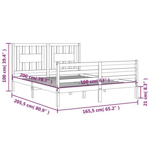 Okvir za krevet s uzglavljem sivi 160 x 200 cm od masivnog drva - Bijela 160 x 200 cm Cijena