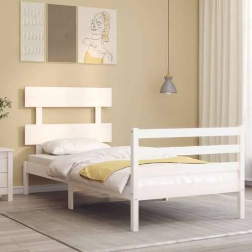 Okvir kreveta s uzglavljem bijeli za jednu osobu masivno drvo