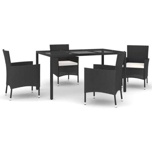 Vrtna garnitura - 5-dijelni vrtni blagovaonski set s jastucima od poliratana crni - Dužina stola 150 cm 4 Cijena