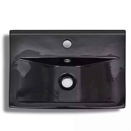 Keramički kupaonski umivaonik sa slavinom i otvorom crni pravokutni Cijena