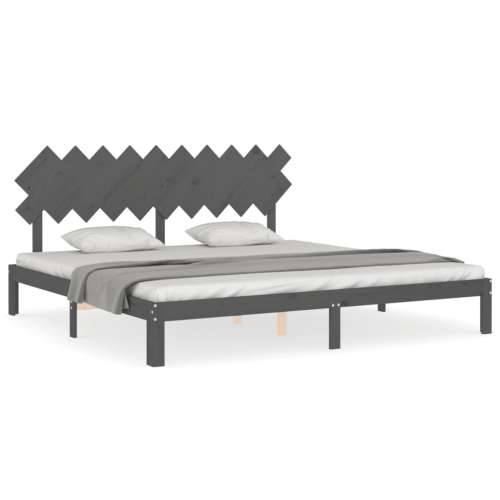 Okvir za krevet s uzglavljem sivi 200 x 200 cm od masivnog drva - Siva 200 x 200 cm Cijena