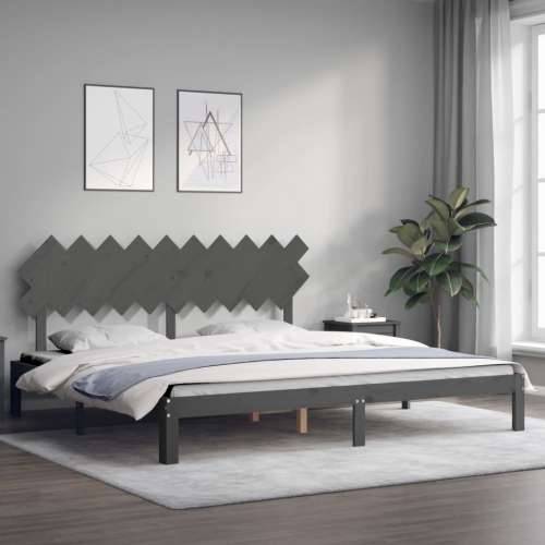Okvir za krevet s uzglavljem sivi 200 x 200 cm od masivnog drva - Siva 200 x 200 cm Cijena