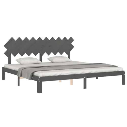 Okvir za krevet s uzglavljem sivi 200 x 200 cm od masivnog drva - Siva 200 x 200 cm Cijena